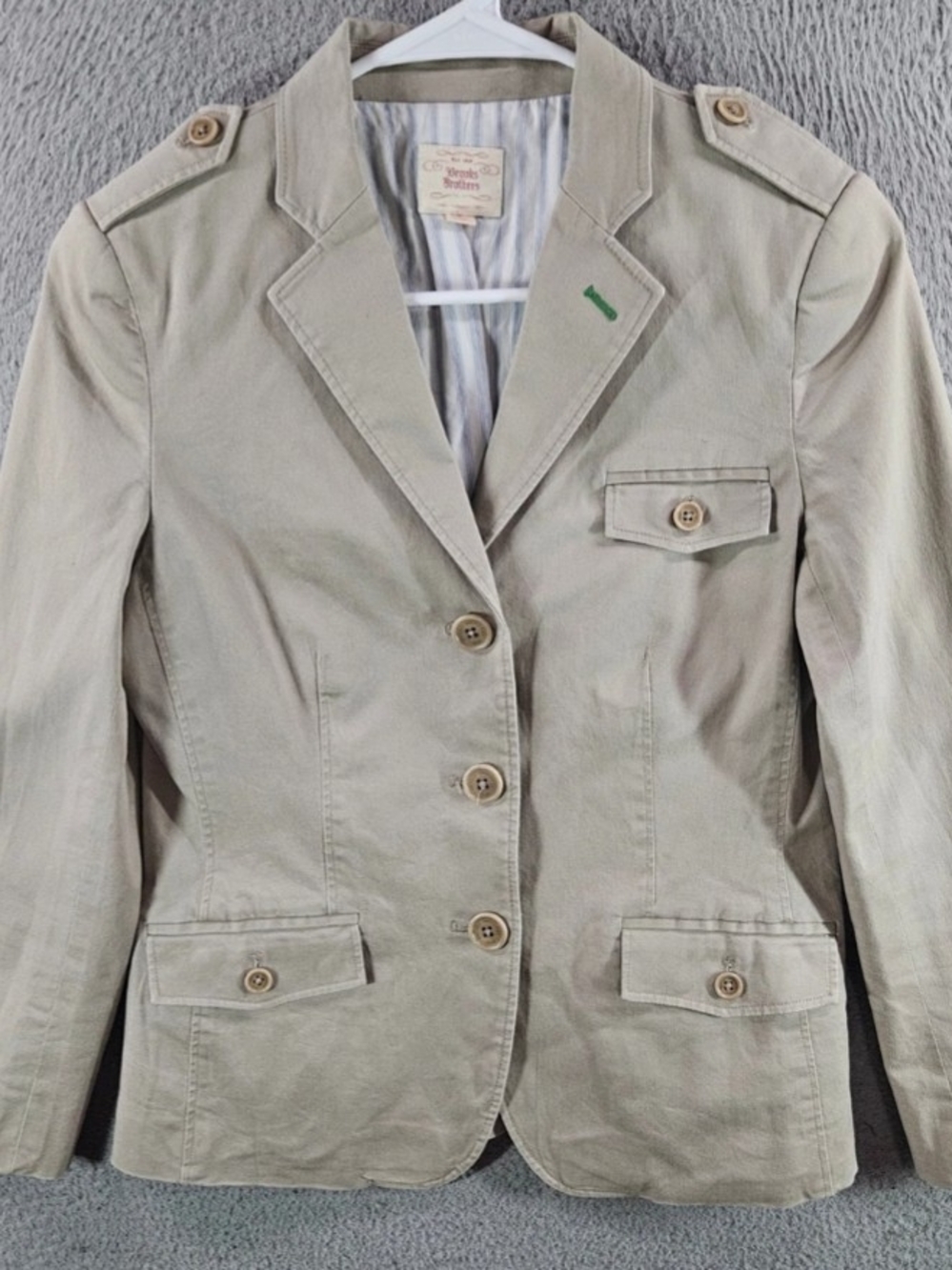 Brooks Brothers Vintage Womens Khaki Cotton Military Blazer Epaulettes Size 6